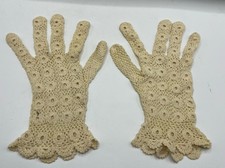 VTG Crocheted Gloves Ivory Ecru Stretchy Grannycore Fancy Dress