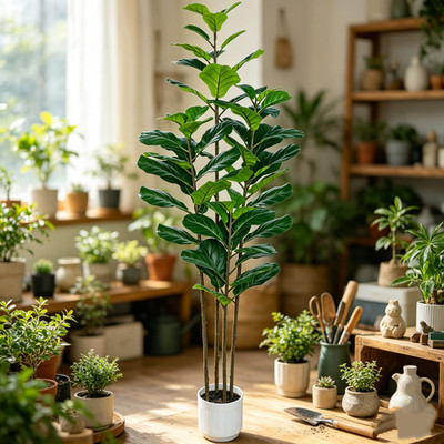 6Ft Artificial Fiddle Leaf Fig Tree Realistic Adjustable Branches White Planter