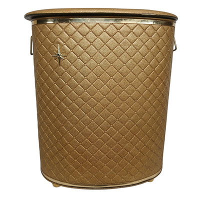 Vintage Detecto New York Gold Quilted Vinyl Laundry Hamper Mid Century MCM Retro