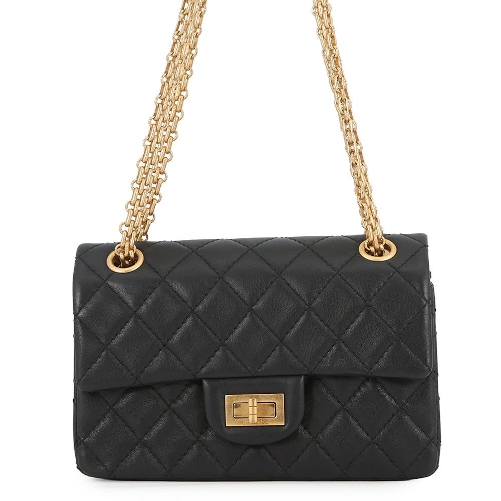 Chanel — CHANEL 2.55 Matelasse S Flap Chain Shoulder Bag Size 20 Leather Black