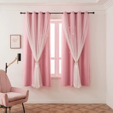 LUGOTAL Girls Curtains for Living Room Bedroom 52"W x 63"L Pack of 1 , Pink