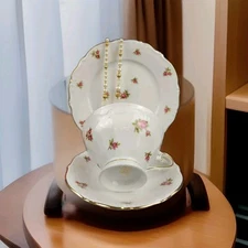 Bavaria Western Germany Tea Trio Salad / Dessert Plate, Cup & Saucer Pink Roses