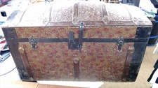 Antique Dome-Top Steamer Trunk – Embossed Floral Design – 32”x17”x19”