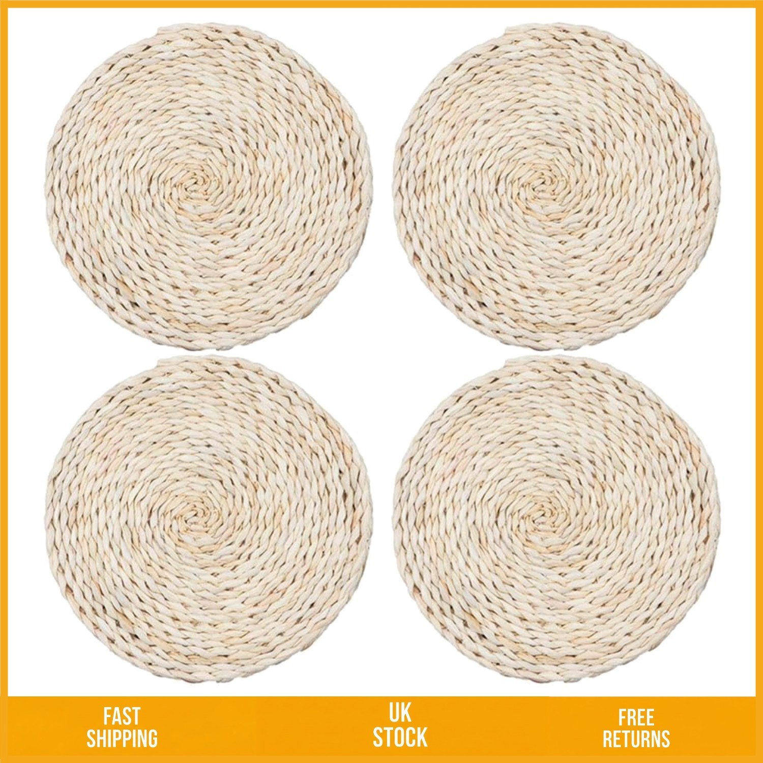 Elegant Round Corn Husk Woven Placemats Heat Resistant Table Coasters 4pc 10in