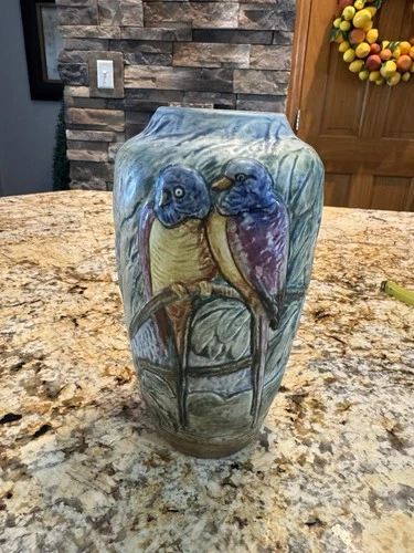 Weller Pottery Glendale Vase With Birds 9 Tall 5 Wide Rare Find No Issues