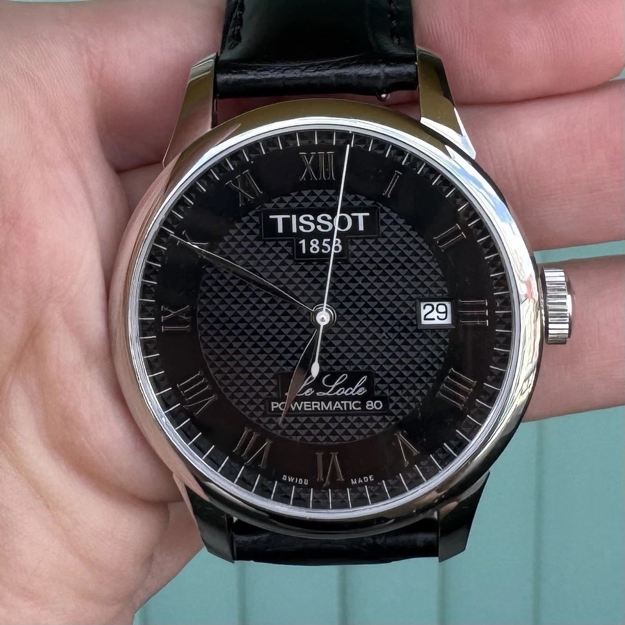 Tissot Le Locle Powermatic 80 Automatic Black Dial Black Leather Dress Watch