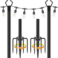 10Ft Metal Poles with Fork for Outdoor String Lights,2 Pack Light Stand