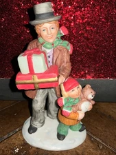 Vintage Homco 5554 Men And Boy With Christmas Presents 5" Tall Figurine JDJB4