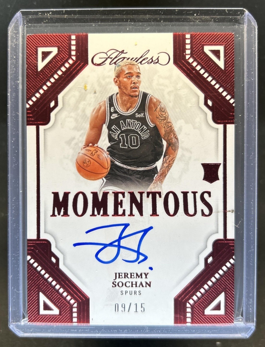 2022-23 Panini Flawless Jeremy Sochan Momentous Auto Ruby Rookie RC #/15 Spurs