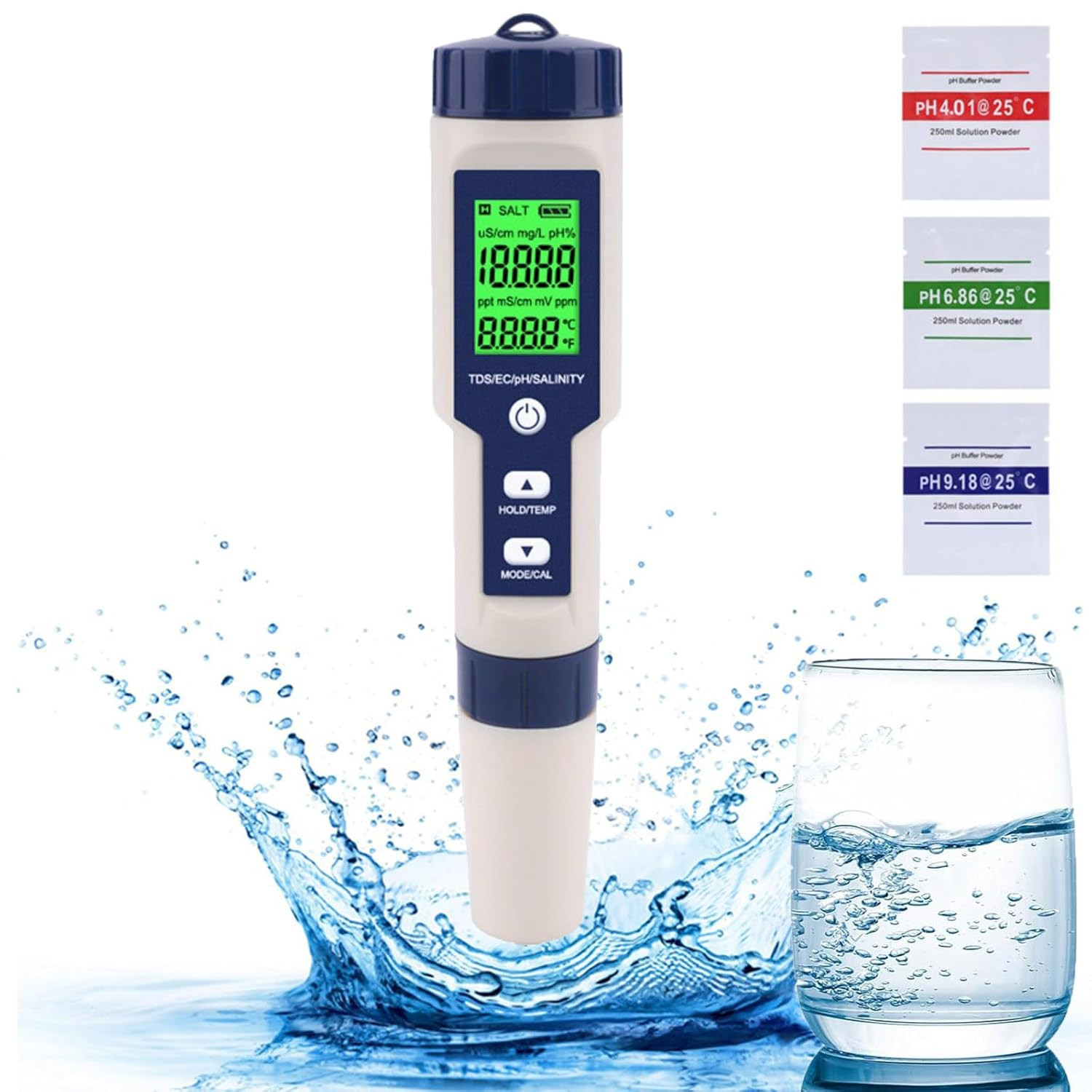 Misuratore PH e Sale Piscina 5 in 1 - Tester Digitale Impermeabile