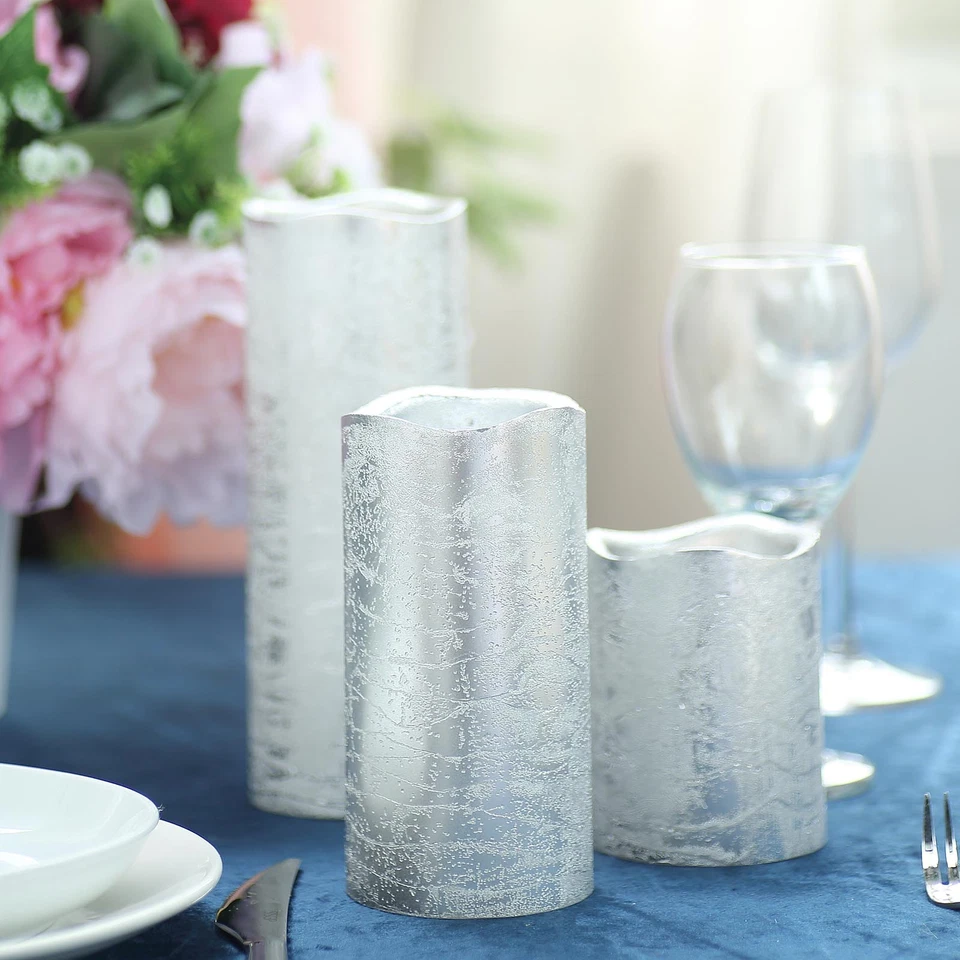 3 luces LED de pilar de 4" 6" 8" de alto plateadas metálicas con control remoto Foto 2 de 4