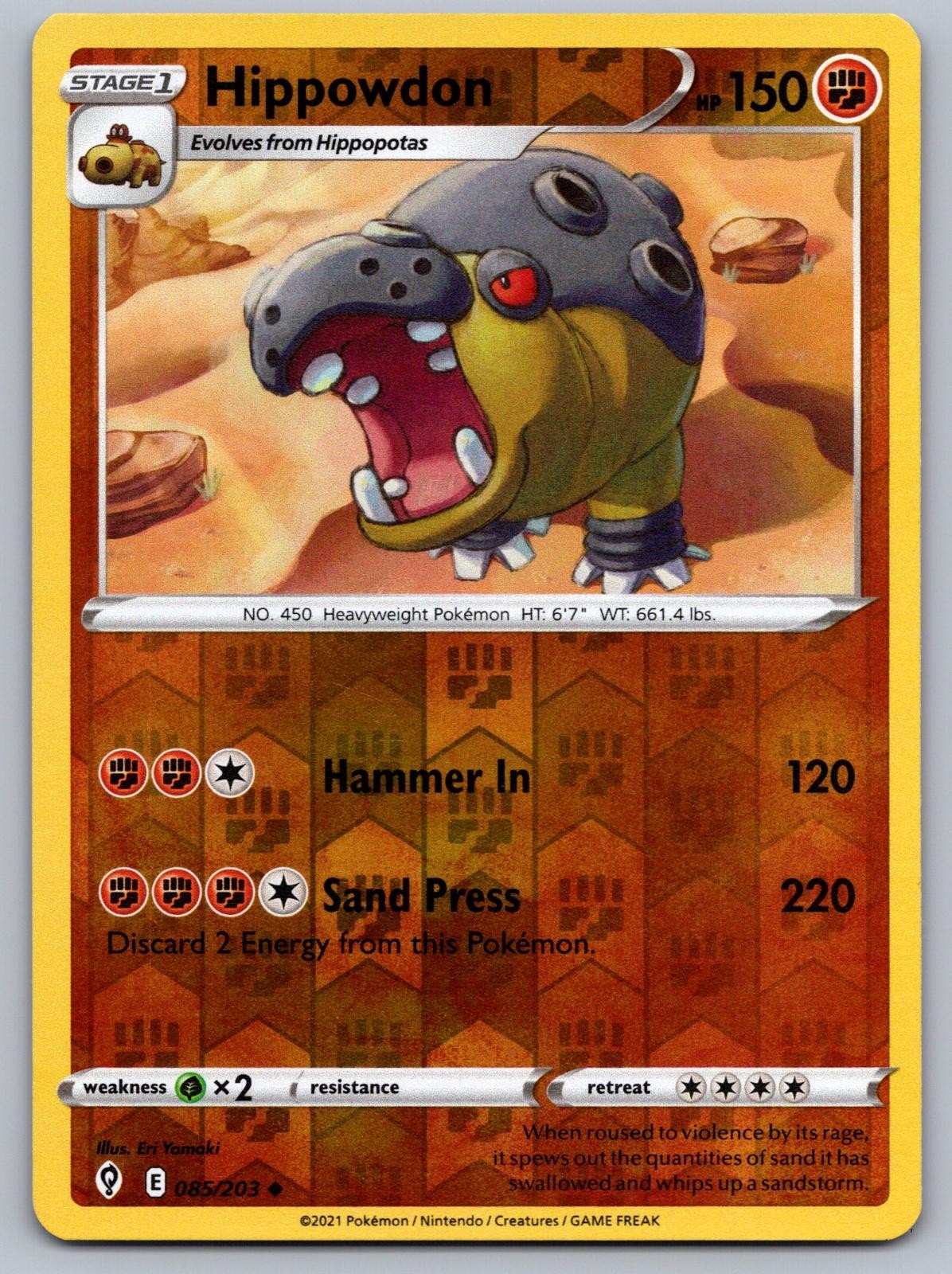 2021 HIPPOWDON 085/203 UNCOMMON EVOLVING SKIES POKEMON REVERSE HOLO NEAR MINT