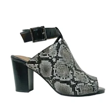 New Vionic Kaia Snake Print Leather Black Ankle Strap Block Heel Sandals Size 9