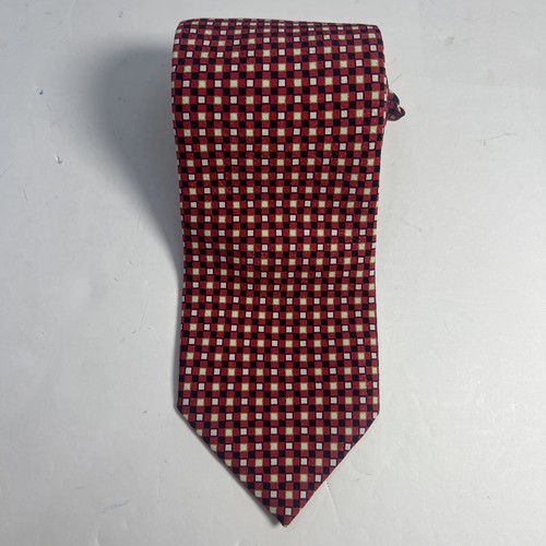 Brioni Roma Mens Tie Red Black Geometric Print 100% Silk Italy 61" Long Necktie - Picture 5 of 5