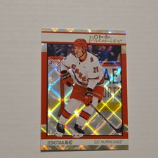 2025-26 O-Pee-Chee - Premier Sebastian Aho #P-81 Diamond Rainbow Foilboard /75