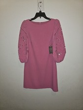 Vince Camuto Pink Floral Embroidered Balloon Sleeve Sheath Dress Size 0