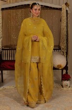 New Latest French Crepe Top Palazzo With Mustard Yellow Dupatta For Function