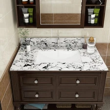 37"Bathroom Vanity Top w/Ceramic Undermount Sink&Backsplash,Panda Sintered Stone