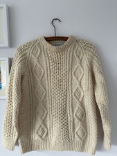 Vintage Aran 100% wool jumper Size S Fisherman Chunky Knit made in Great Britain