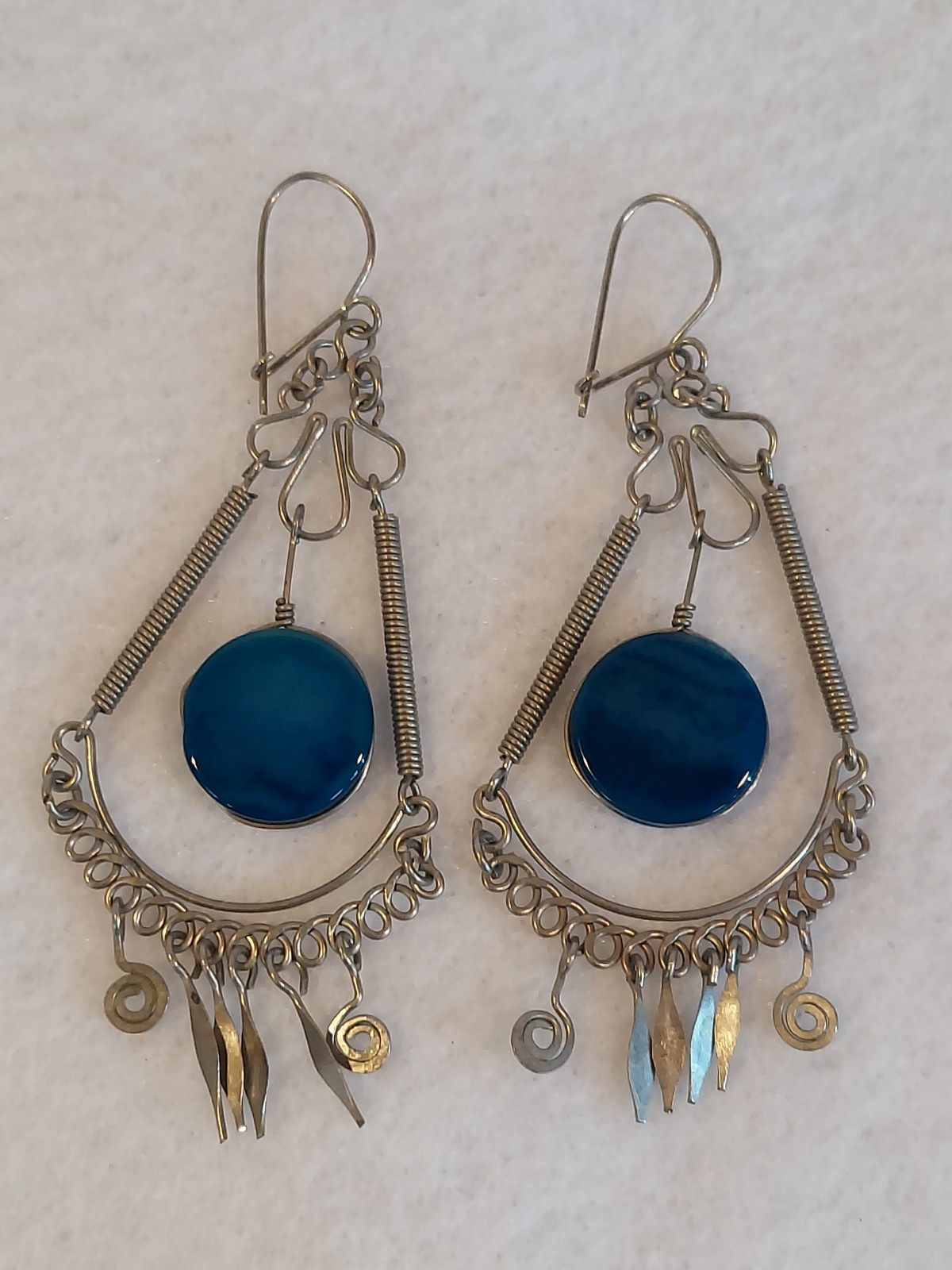 Silver Wire Work Dangle Earrings Dyed Agate Boho … - image 7