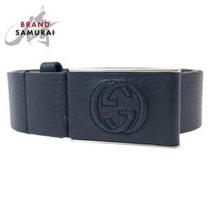 Ceinture homme Gucci imbriquée 80 cm/32 inc bleu marine argent ajusté cuir 368188 S 4074