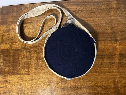 Civil War Reenactment Bulls Eye Metal Canteen - Blue Wool Cover + Cork Stopper