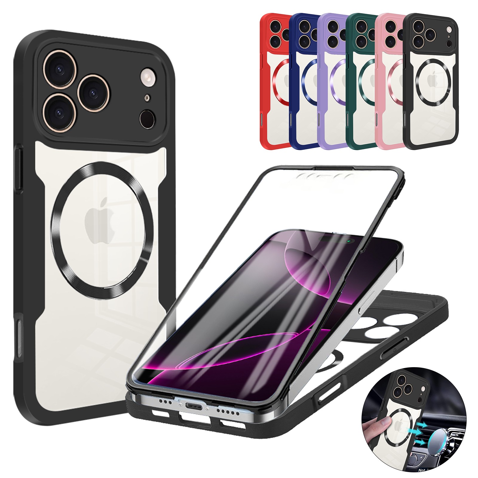 For iPhone 17 Pro Max 17 Air 360° Full Body Mag Safe Case with Screen Protector