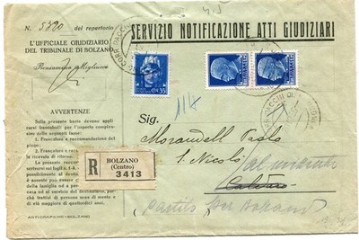 (B4582) b. fittings notif. acts judge. 1935 BOLZANO aff. imp.le l. 1.25x2+c.35