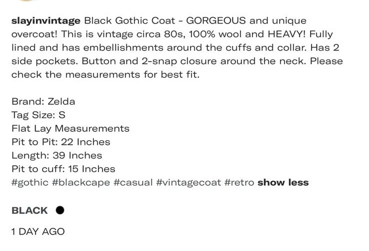 Vintage Black Gothic Work Overcoat Size Small - Image 3 of 4