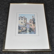 kleine Zeichnung koloriert Venedig 11,5 x 8 cm im Rahmen undeutlich signiert