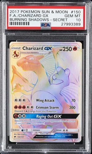 2017 POKEMON SUN & MOON BURNING SHADOWS SECRET #150 FULL ART/CHARIZARD GX PSA 10