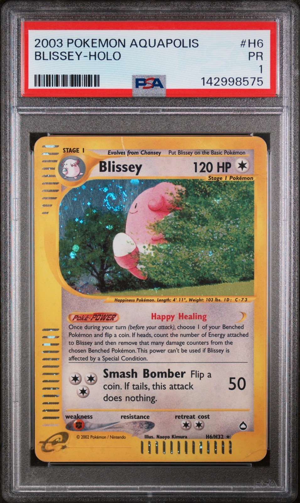 PSA 1 Blissey H6/H32 HOLO RARE Aquapolis Pokemon Card **POP 6**