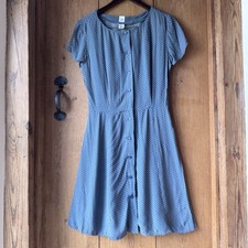 Gap Dress Button Front Short Sleeve Blue Green Geometric Fit Flare UK 12 US 8