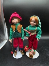 2 Elf Doll Paradise Galleries Premiere Edition Patricia Rose Stand Christmas 9"