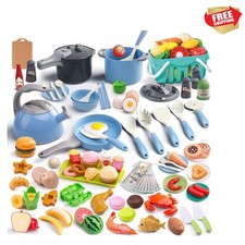 130Pcs Kitchen Playset, Toddler Pretend Cooking Play Pots, Pans, Utensils Coo...