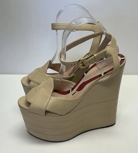 Gucci Auth Chaussures 41 EU Beige Cuir Charlotte Talons Plateforme Sandales compensées 11