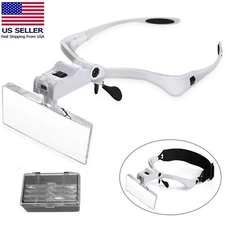 LED Jewelers Head Headband Magnifier Illuminated Visor Magnifying Glasses Loupe
