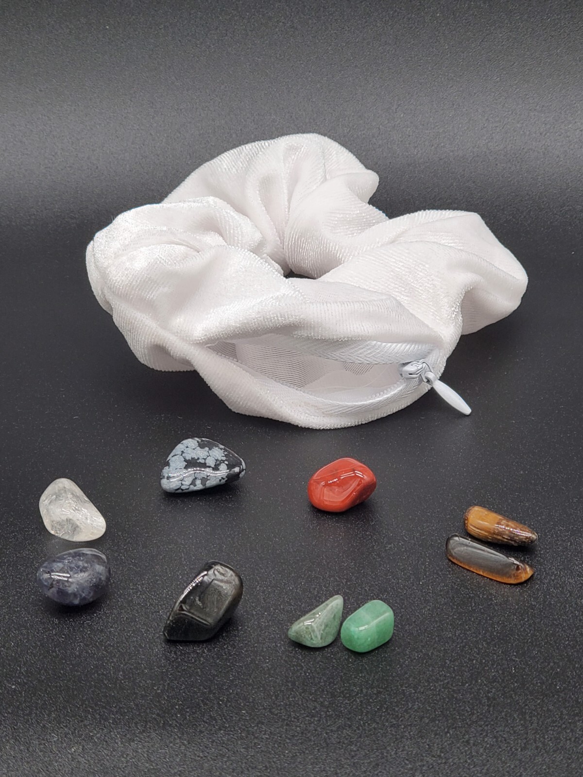Crystal Chakra Scrunchie with Velour Pocket and 7 Healing Stones