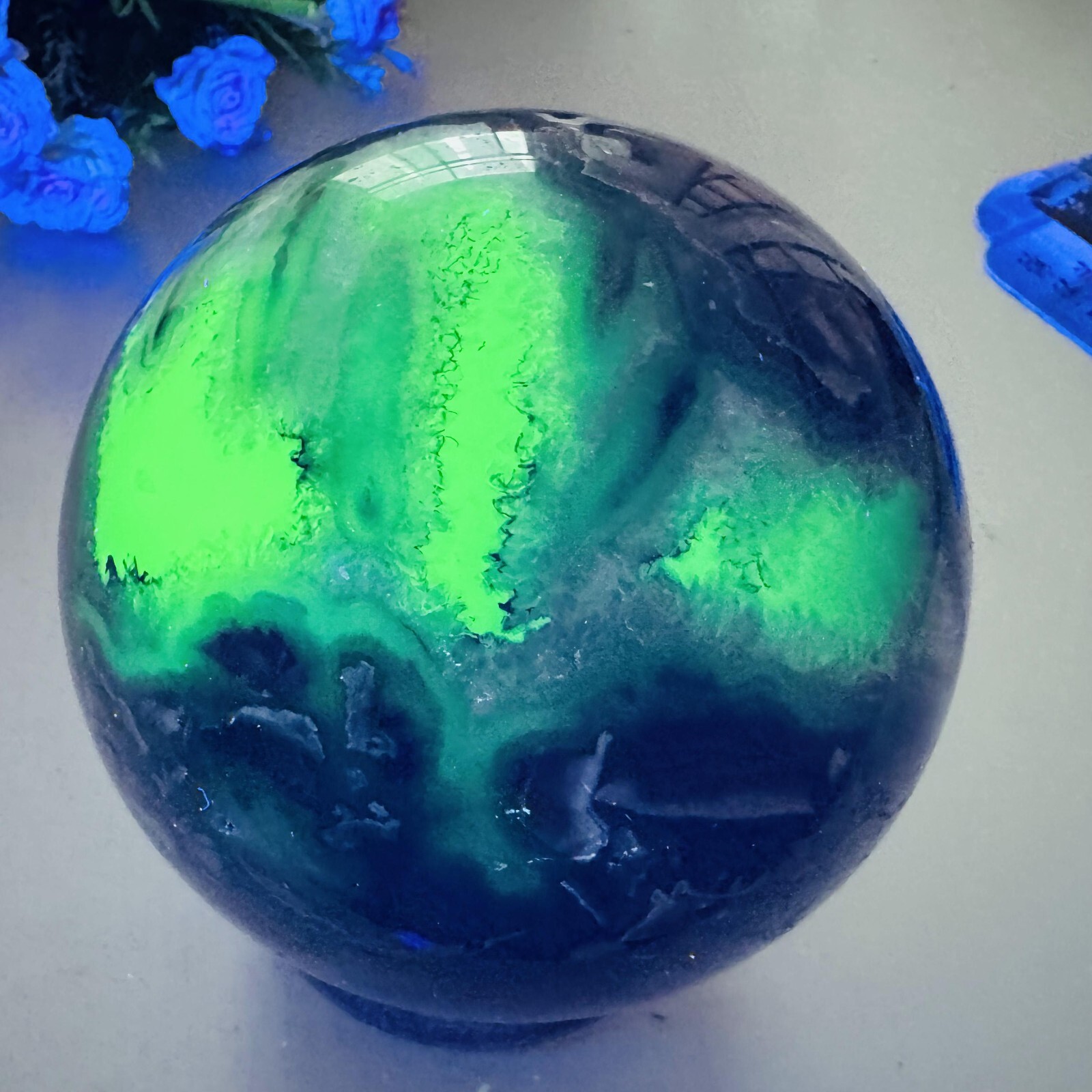 8.66LB RARE Natural blue Volcanic Rock agate Sphere Quartz Crystal Ball Healing