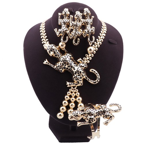 Handmade Dubai Gold Color Crystal Leopard Tiger African Costume Jewelry Sets - Picture 10 of 57