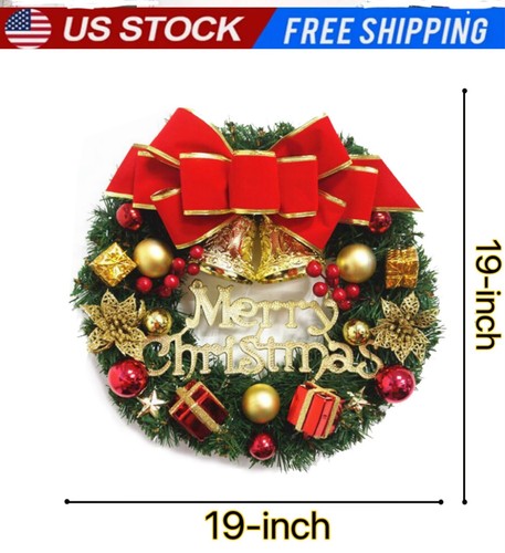 19/12in Christmas Wreath Xmas Gift Front Door Wall Decor Garland Yard Decoration - Picture 3 of 7