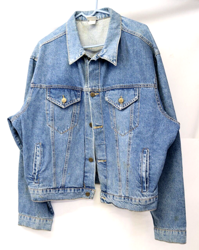 VINTAGE 1991 Acme Clothing Denim Jean Jacket XL Looney Tunes Harley Davidson !!