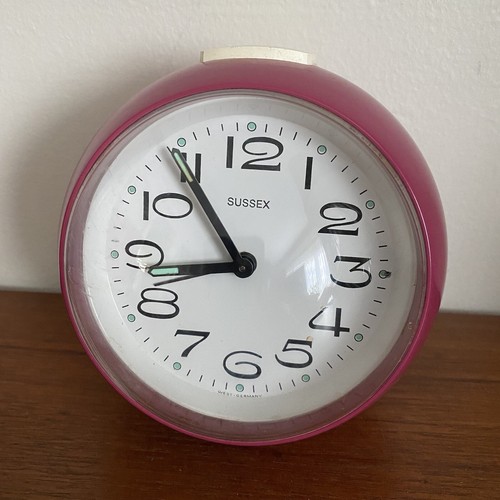 Vintage 60s SUSSEX Space AGE Plum PURPLE White PLASTIC Alarm CLOCK ~West Germany - Picture 15 of 20