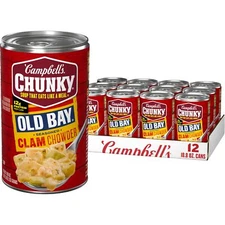 Campbell's Chunky Old Bay Clam Chowder Soup 12 Cans 18.8oz Protein Rich Meal