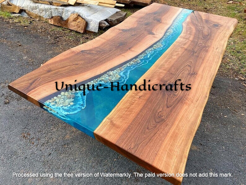 Epoxy Walnut Dining Table Top, Epoxy Luxury Ocean River Table Top, Patio Decors