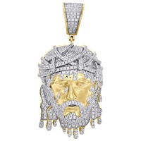 "10K Gelbgold Herren Diamant Jesus Gesicht AnhäNger 2.30 \" Tropf Teile 2.75 Karat"