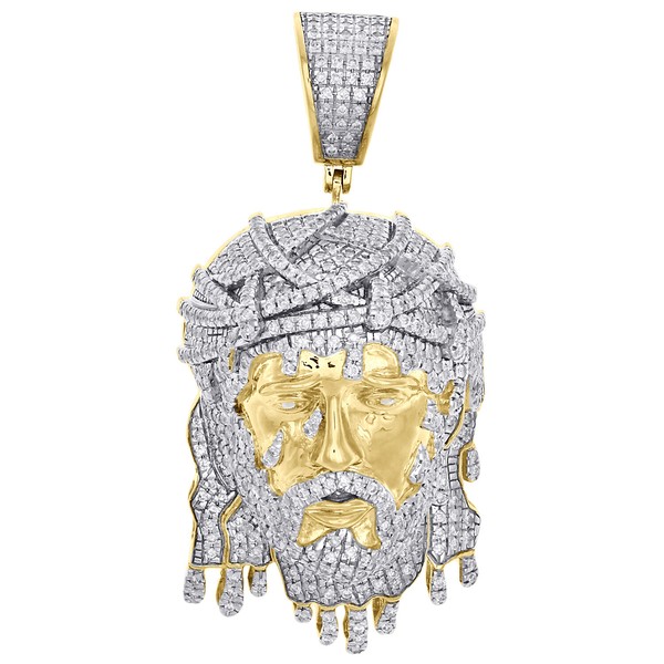 "10K Gelbgold Herren Diamant Jesus Gesicht AnhäNger 2.30 \" Tropf Teile 2.75 Karat"-image