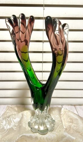 SCHÖNE SKULPTURALE MUNDGEBLASENE MURANO FINGER KUNST GLAS VASE