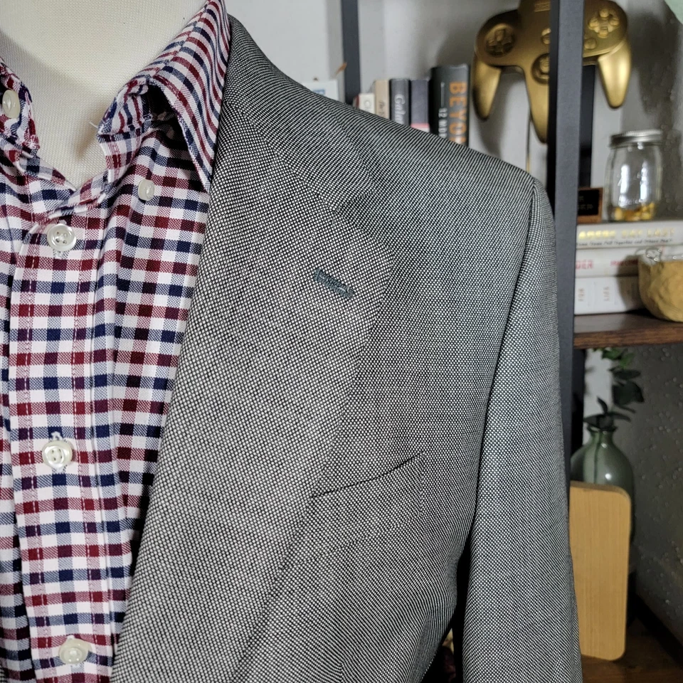 Abrigo Blazer Deportivo Ralph Lauren Para Hombre Dos Botones Gris Lana Ojo de Pájaro Talla 42L Foto 3 de 4