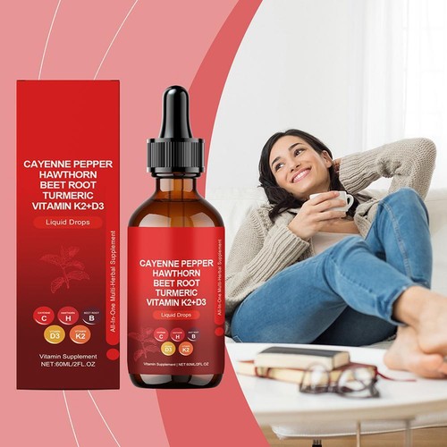 Cayenne Pepper Hawthorn Beet Root Turmeric Vitamin K2+D3 Liquid DropsUU - Picture 9 of 21